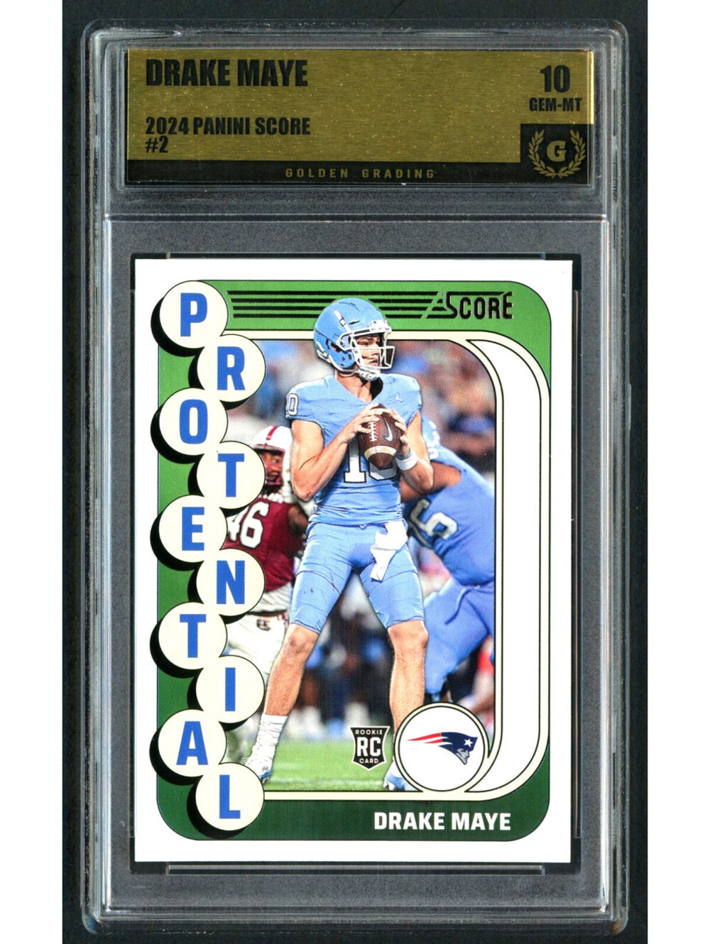 2024 Score Football Protential # 2 Drake Maye Rookie (RC) Graded Gem Mint 10